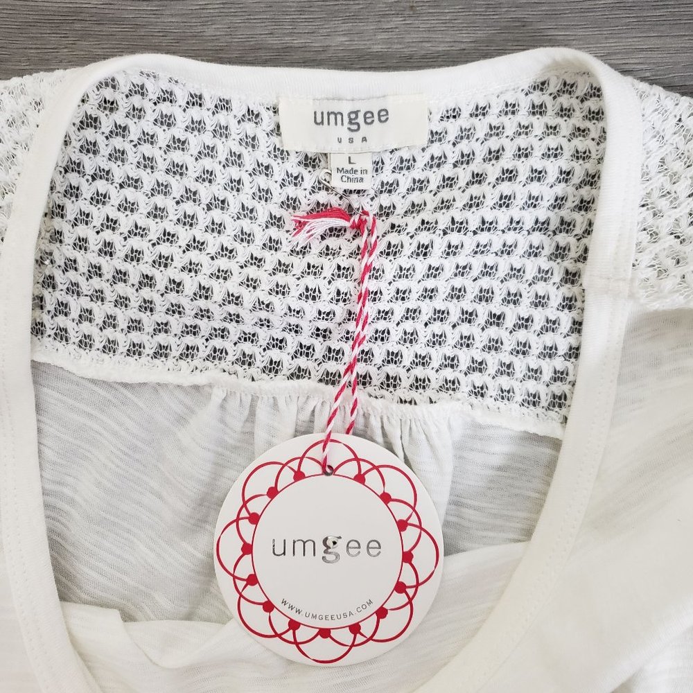Umgee Knit Ruffle Sleeve Front Tie Top White Large - Picture 10 of 12